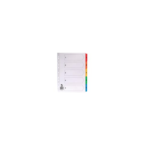 Index A4 Multi-Punched 1-5 Reinforced Multi-Colour Numbered Tabs Q-Connect KF01518