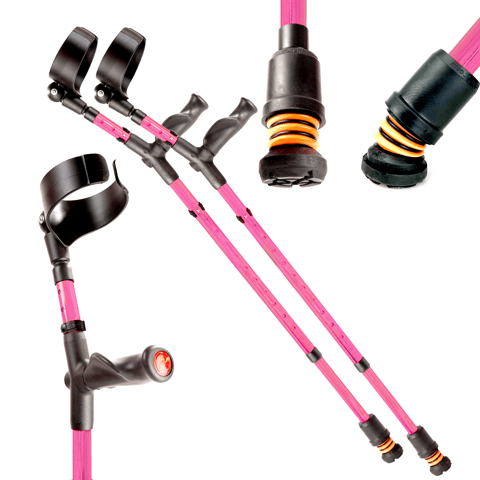 Flexyfoot Closed Cuff Crutches - Comfort Grip/Double Adjust - Anti Shock- Pink