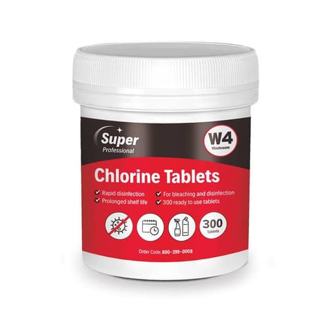 Super Professional Chlorine Tablets, W4, Tub of 300