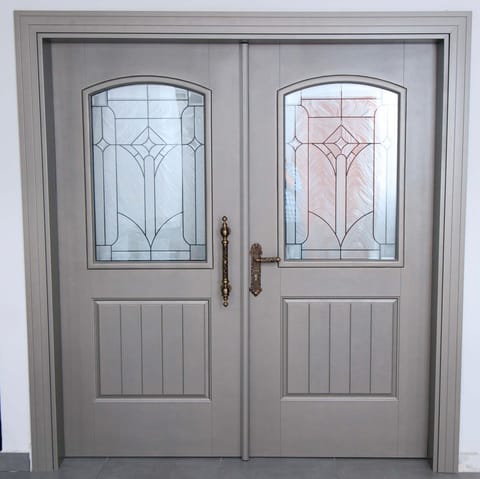 3- FiberGlass Double Door (N221A, With Glass, Pearl Biege )
