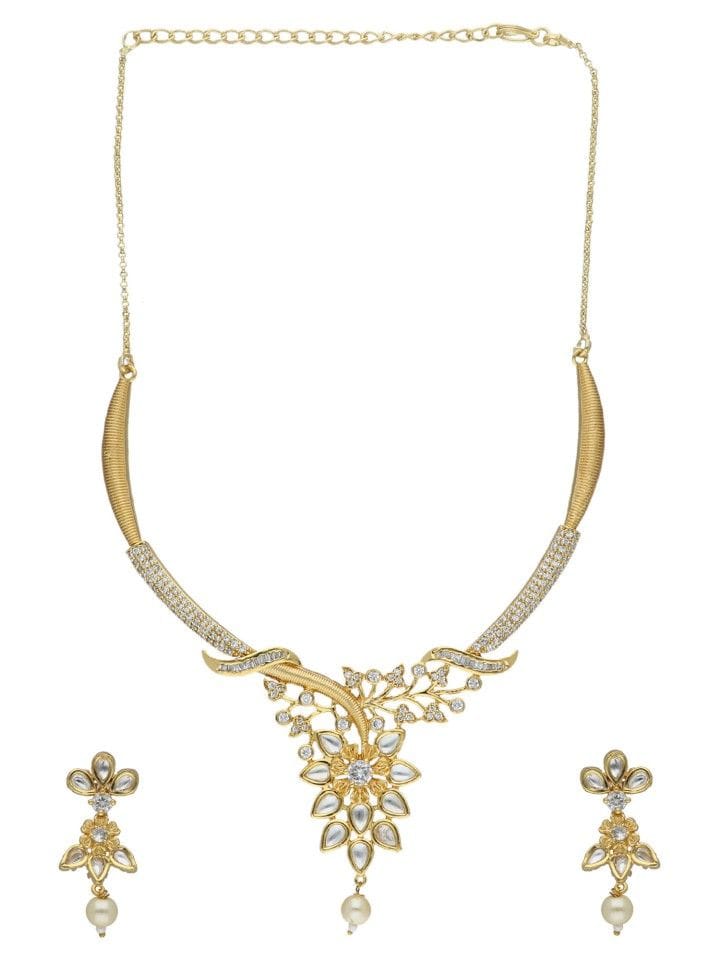 AD With Kundan Necklace Set in Gold Finish - CNB1154