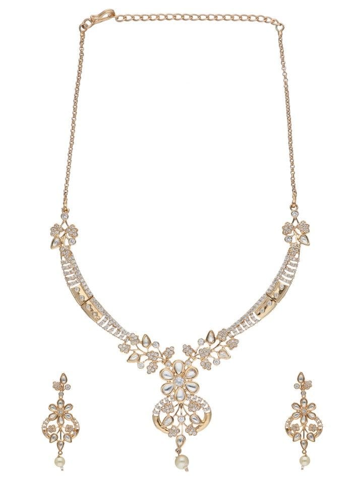AD With Kundan Necklace Set in Rose Gold Finish - CNB1240