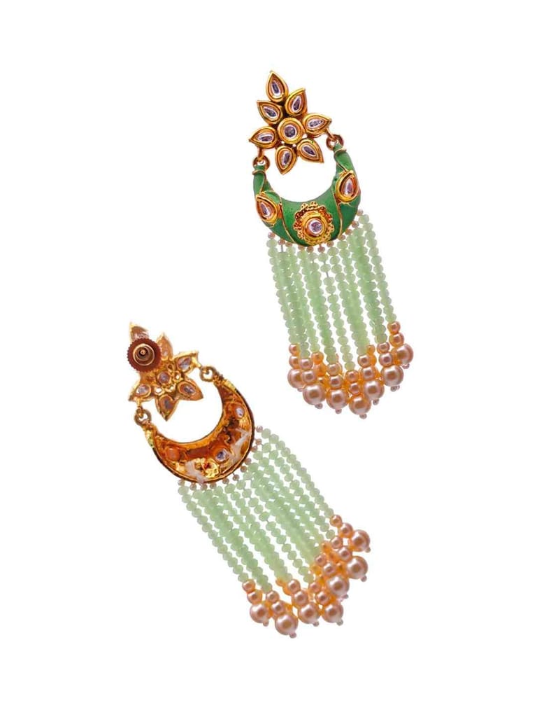 Enamelled Kundan Earrings in Oxidised Gold Finish - CNB543