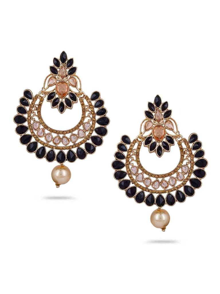 Traditional Black Chandbali Earring in Oxidised Gold Finish - CNB534