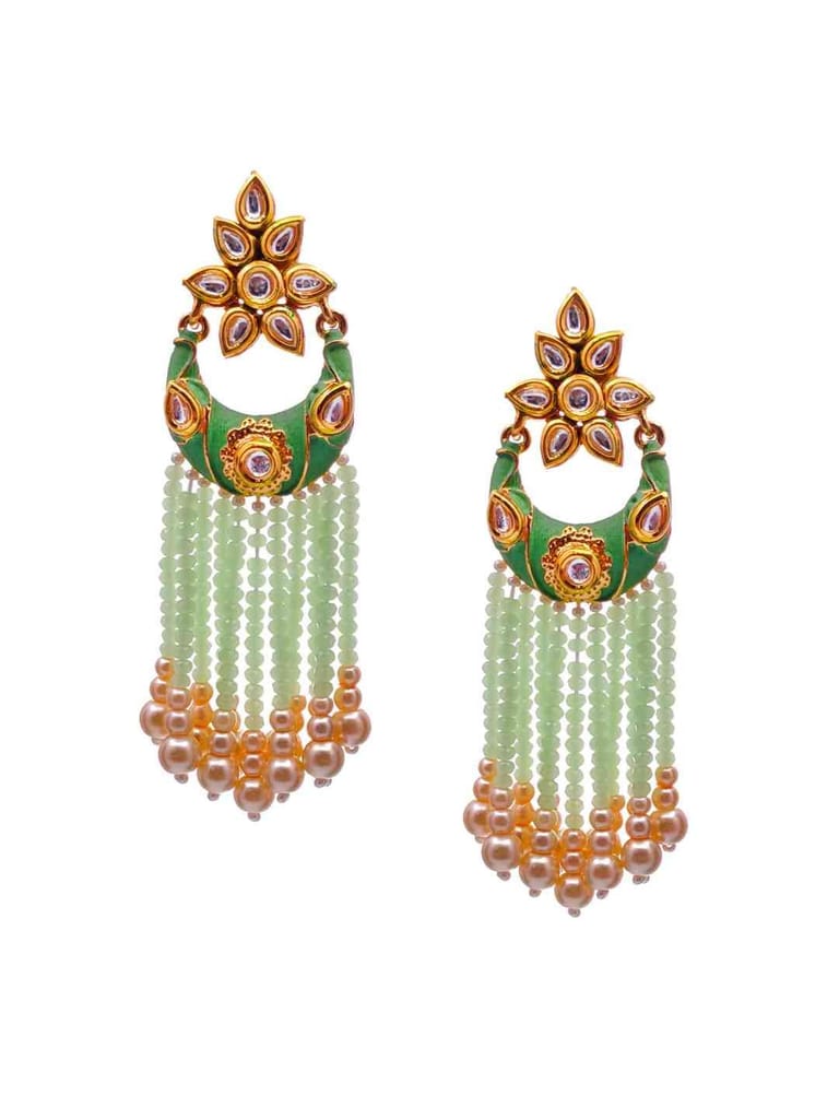 Traditional Enamelled Kundan Earring in Oxidised Gold Finish - CNB543
