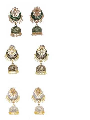 Reverse AD Jhumka Earrings in Grey, Black, Green color - CNB4389