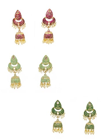 Reverse AD Jhumka Earrings in Green, Mint, Ruby color - CNB4400