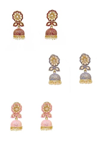 Reverse AD Jhumka Earrings in Pink, Maroon, Grey color - CNB4405