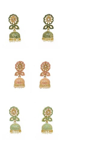 Reverse AD Jhumka Earrings in Mint, Peach, Green color - CNB4410
