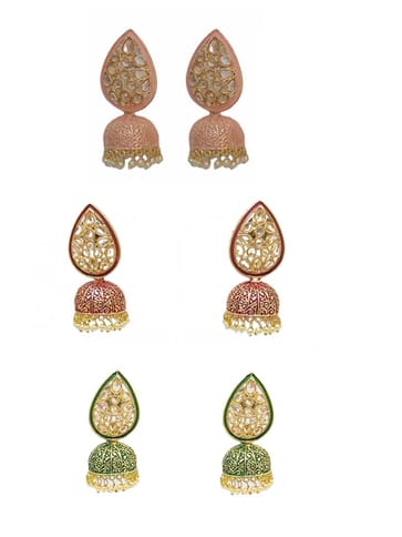 Reverse AD Jhumka Earrings in Pink, Maroon, Green color - CNB4416