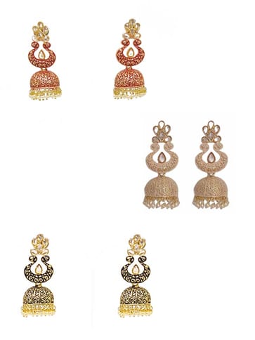 Reverse AD Jhumka Earrings in Peach, Red, Black color - CNB4427