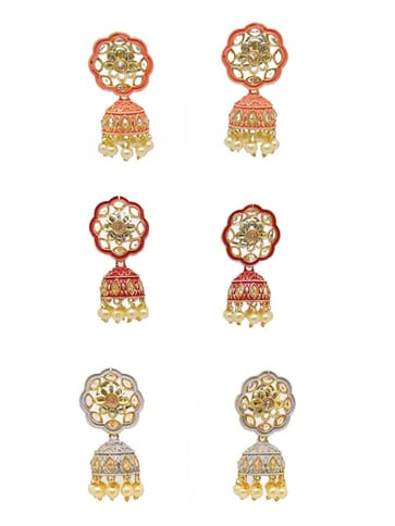 Reverse AD Jhumka Earrings in Gajari, Grey, Ruby color - CNB4437