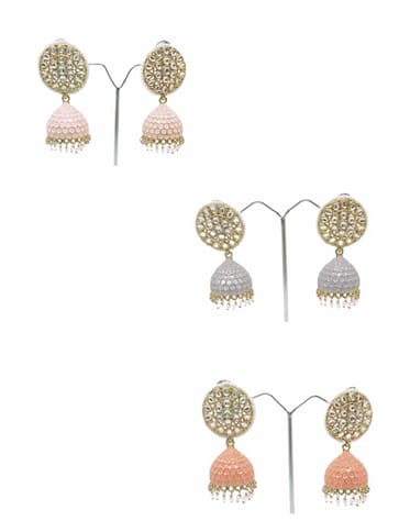 Kundan Jhumka Earrings in Gajari, Grey, Peach color - CNB4342