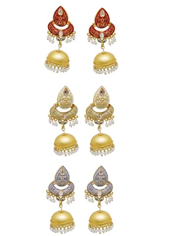 Reverse AD Jhumka Earrings in Orange, Grey, Beige color - CNB4350