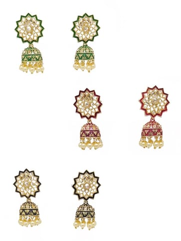 Reverse AD Jhumka Earrings in Green, Ruby, Black color - CNB4358