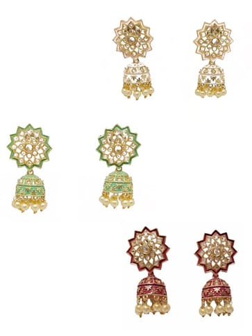 Reverse AD Jhumka Earrings in Mint, Beige, Maroon color - CNB4359