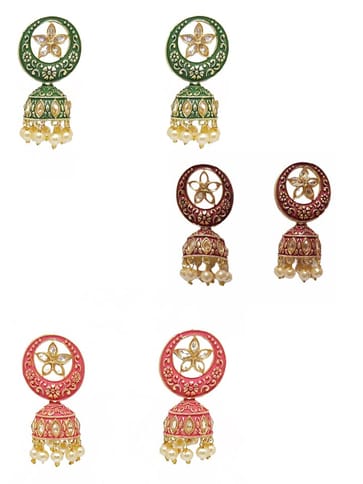 Reverse AD Jhumka Earrings in Gajari, Green, Maroon color - CNB4384
