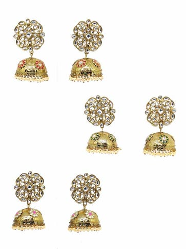 Kundan Jhumka Earrings in Gold finish - CNB3561