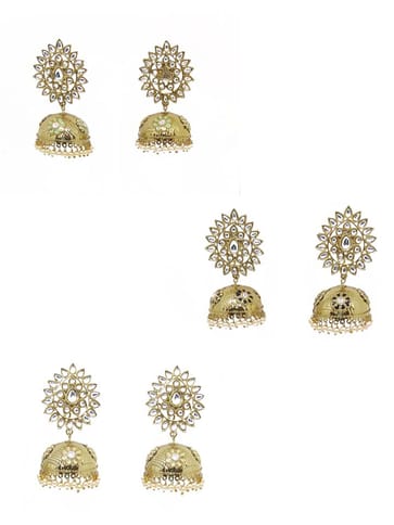 Kundan Jhumka Earrings in Black, Peach, Mint color - CNB3588