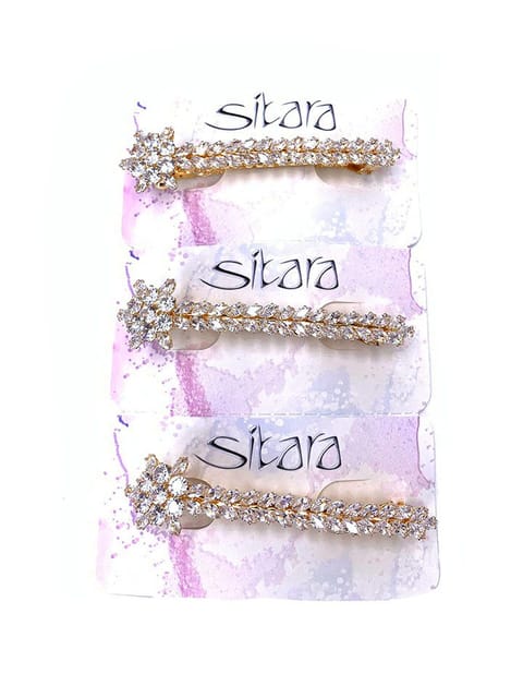 AD / CZ Hair Clips in White color and Gold finish - CNB5067