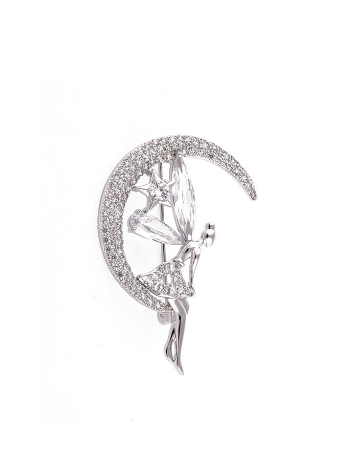AD / CZ Brooch in White color and Rhodium finish - CNB4597