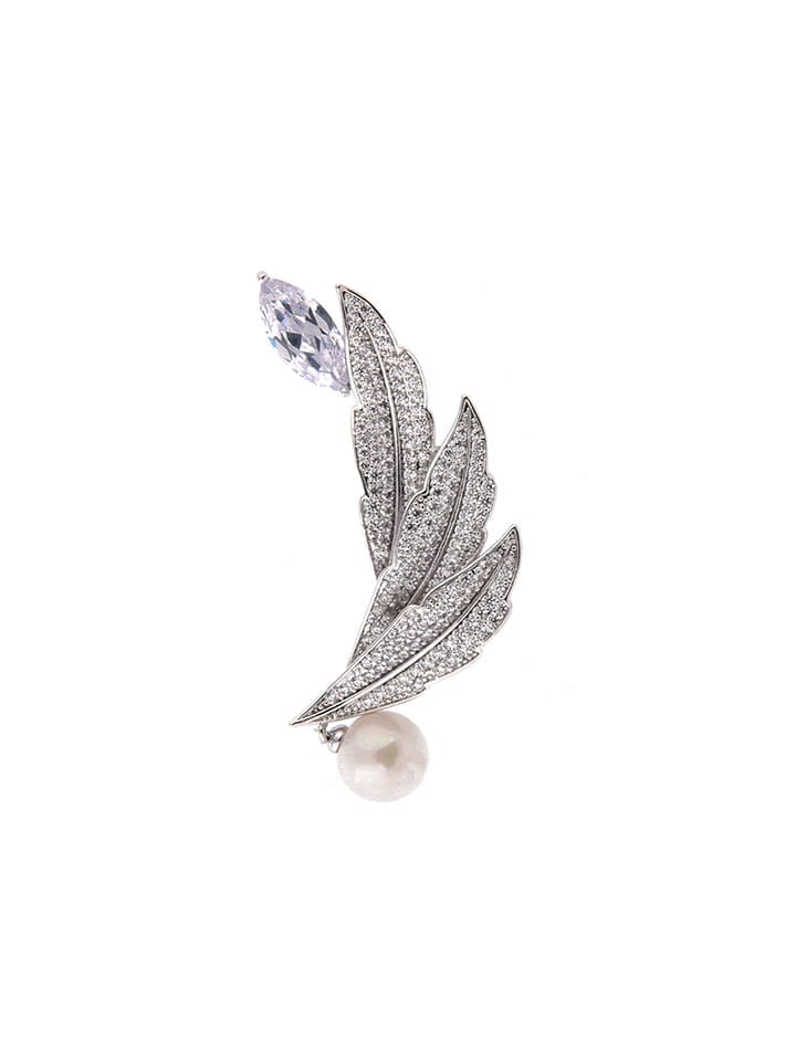 AD / CZ Brooch in White color and Rhodium finish - CNB4611