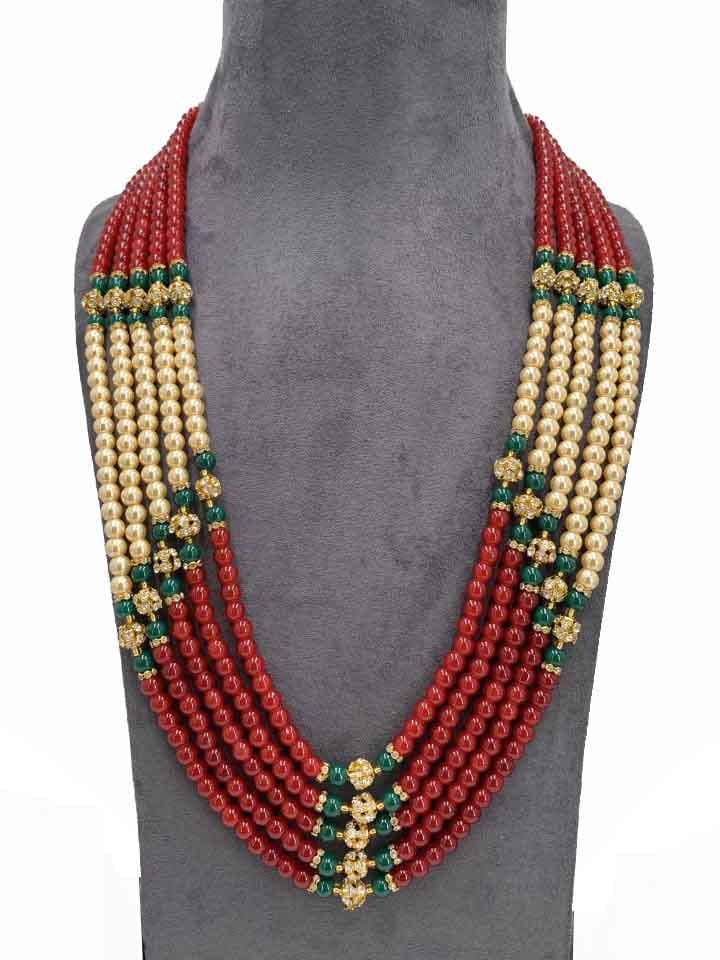 Antique Mala Set in Ruby & Green color and Gold finish - CNB5621
