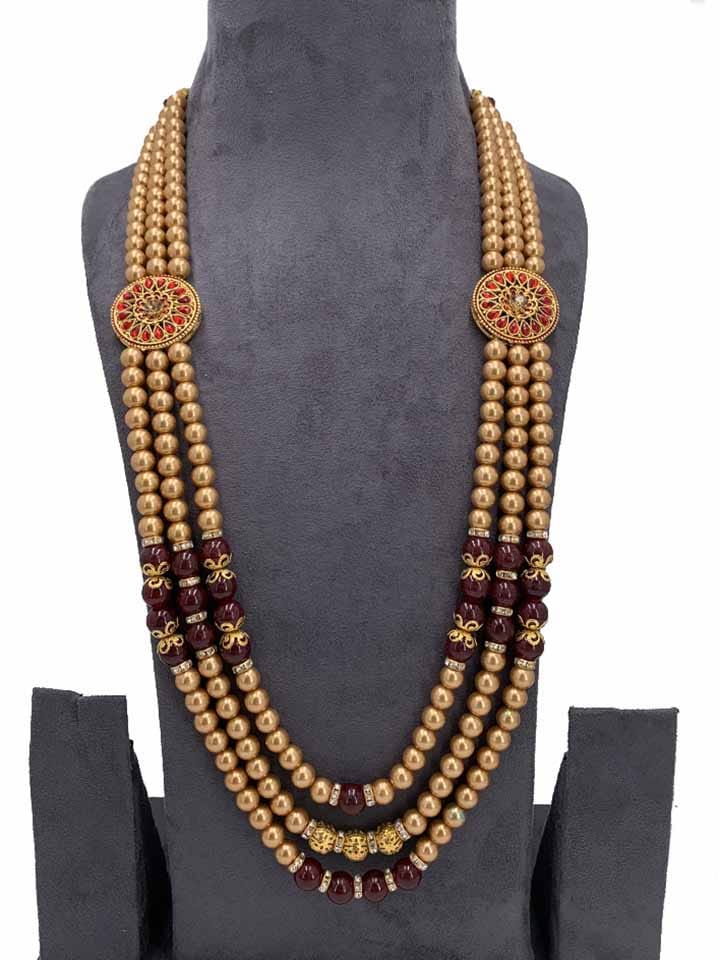 Antique Mala Set in Ruby, Antique color and Gold finish - CNB5628