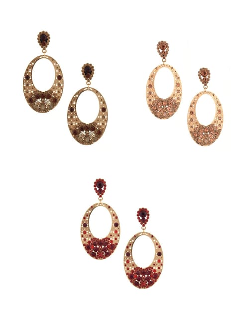 Setting Stone Long Earrings in Assorted color - CNB15028