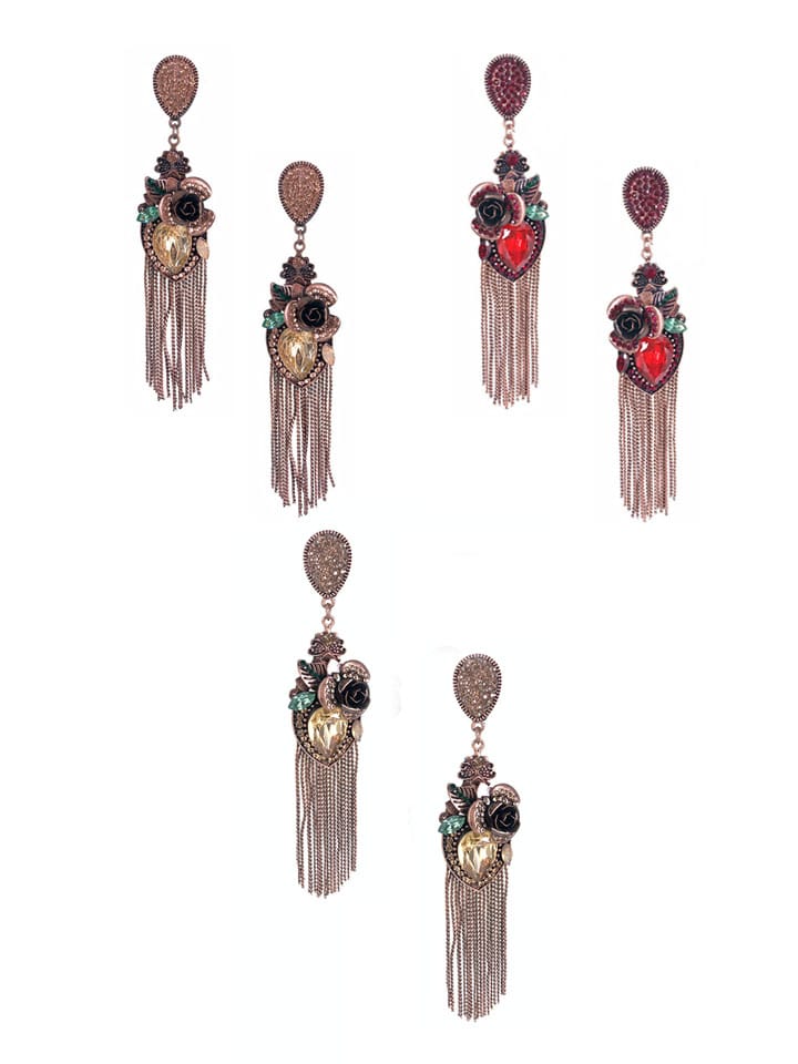 Setting Stone Long Earrings in Assorted color - CNB15072
