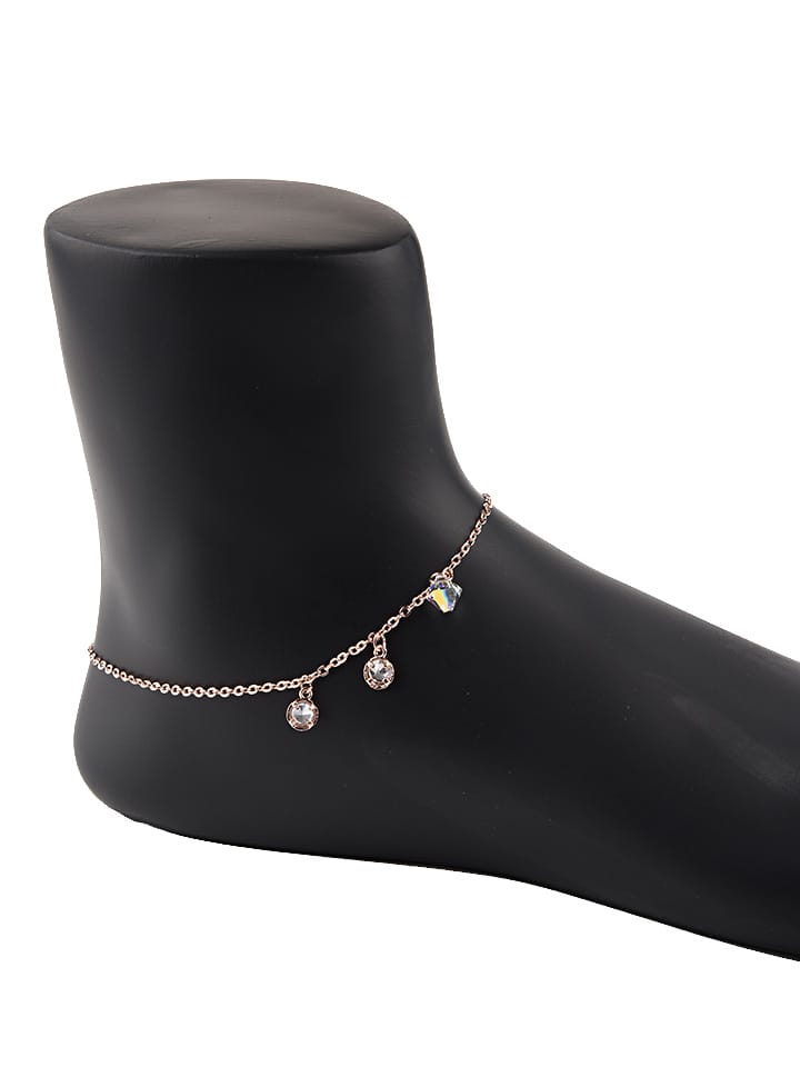AD / CZ Loose Anklet in White color and Rose Gold finish - CNB15097