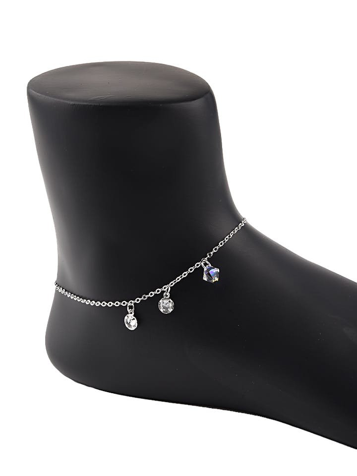 AD / CZ Loose Anklet in White color and Rhodium finish - CNB15098