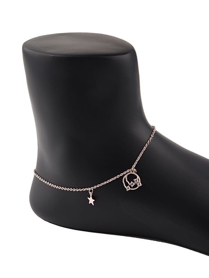 AD / CZ Loose Anklet in White color and Rose Gold finish - CNB15100