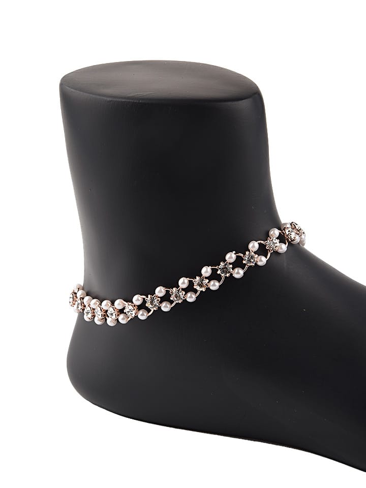 AD / CZ Loose Anklet in White color and Rose Gold finish - CNB15112
