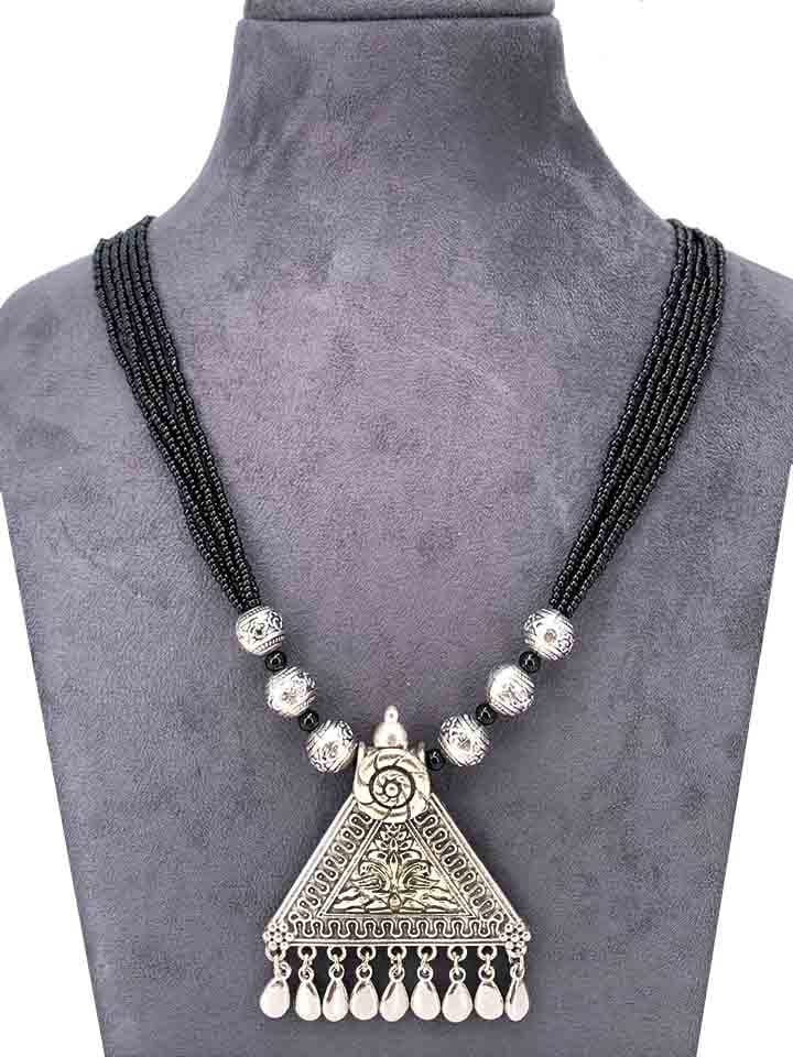 Oxidised Long Necklace Set in Black color - CNB9521