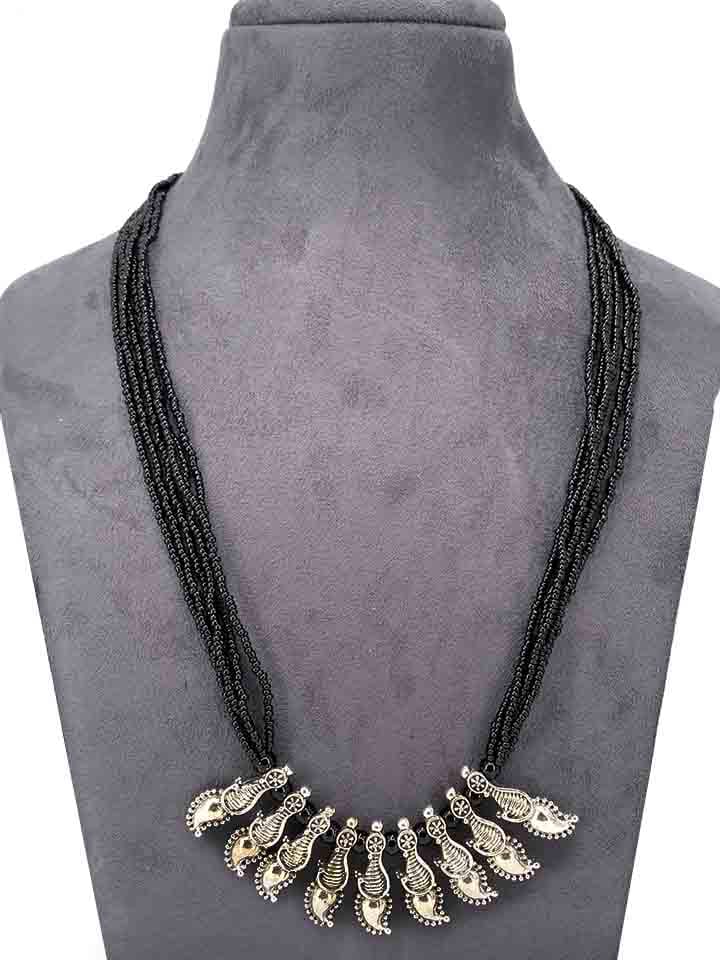 Oxidised Long Necklace Set in Black color - CNB9526