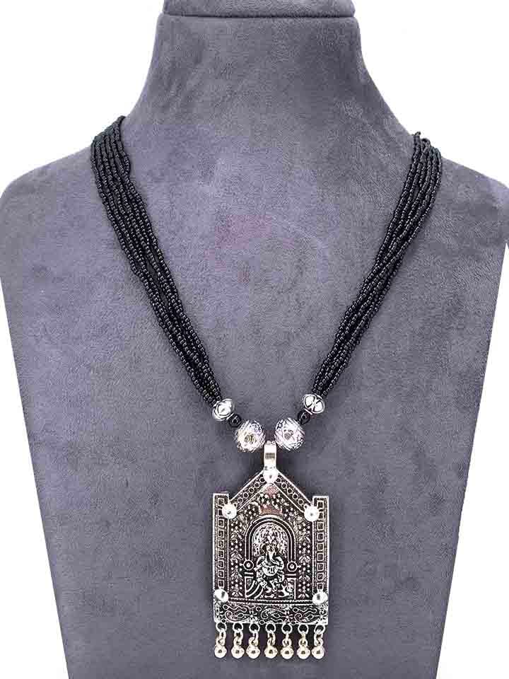 Oxidised Long Necklace Set in Black color - CNB9524