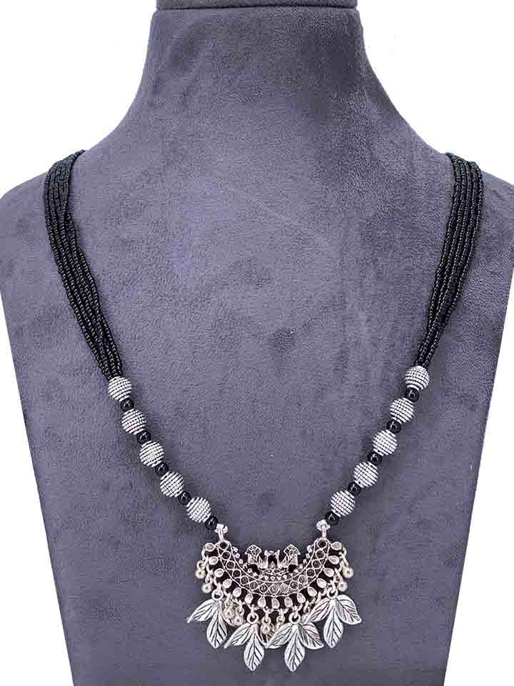 Oxidised Long Necklace Set in Black color - CNB9527