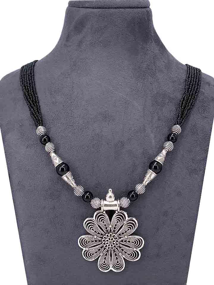 Oxidised Long Necklace Set in Black color - CNB9528