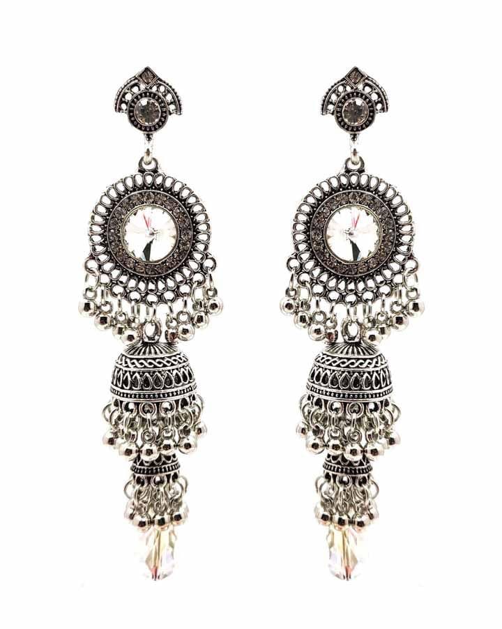 Oxidised Jhumka Earrings in Silver color - CNB15451