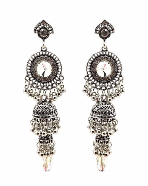 Jhumka Earrings in Oxidised Silver finish - CNB15451