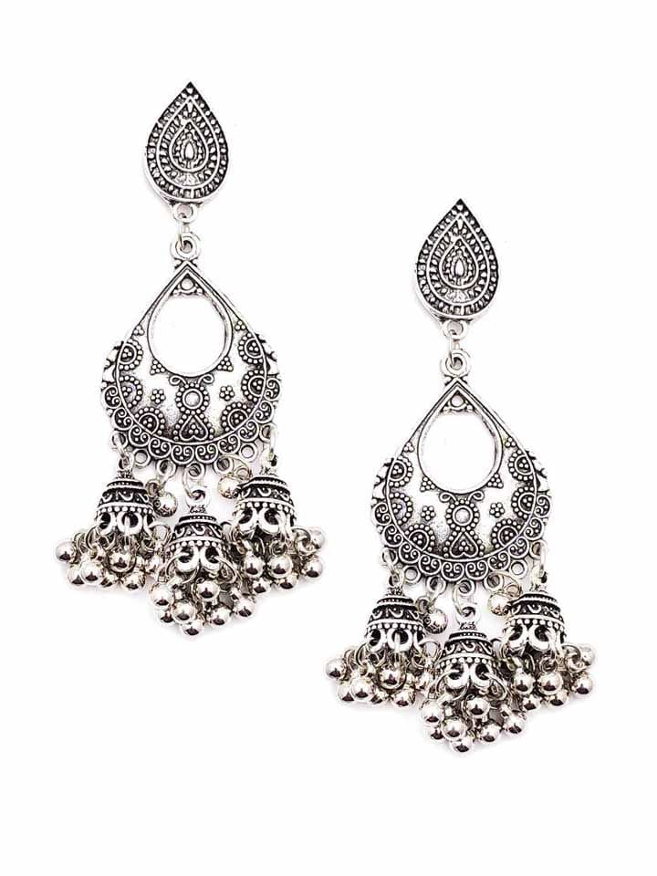 Oxidised Jhumka Earrings in Silver color - CNB15446