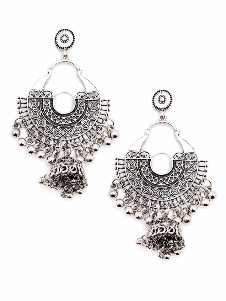 Oxidised Jhumka Earrings in Silver color - CNB15445