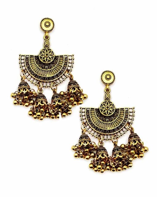 Jhumka Earrings in Oxidised Gold finish - CNB15436
