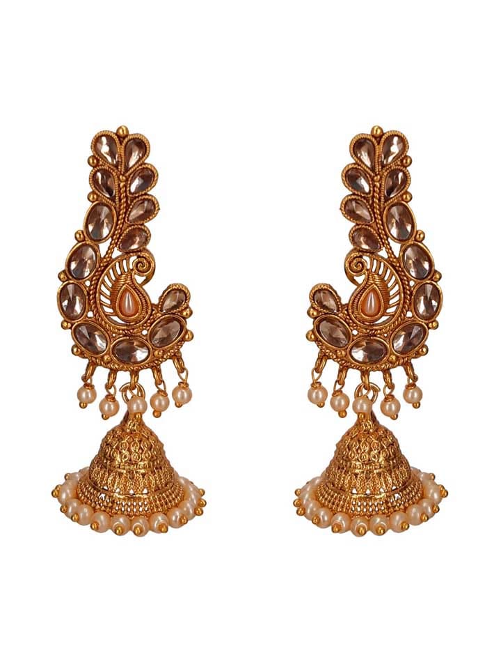 Reverse AD Jhumka Earrings in Gold finish - CNB16146