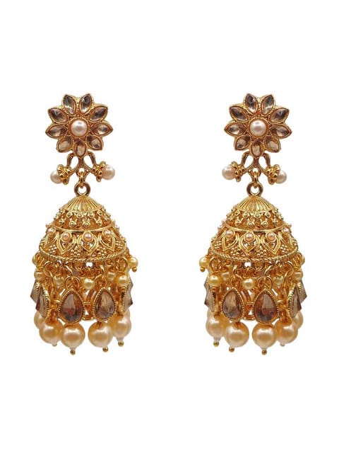 Reverse AD Jhumka Earrings in Gold finish - CNB16152