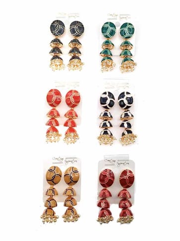 Meenakari Jhumka Earrings in Assorted color - CNB9893