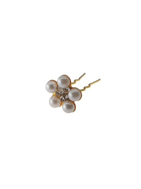 Fancy U Pin in White color and Gold finish - CNB10212