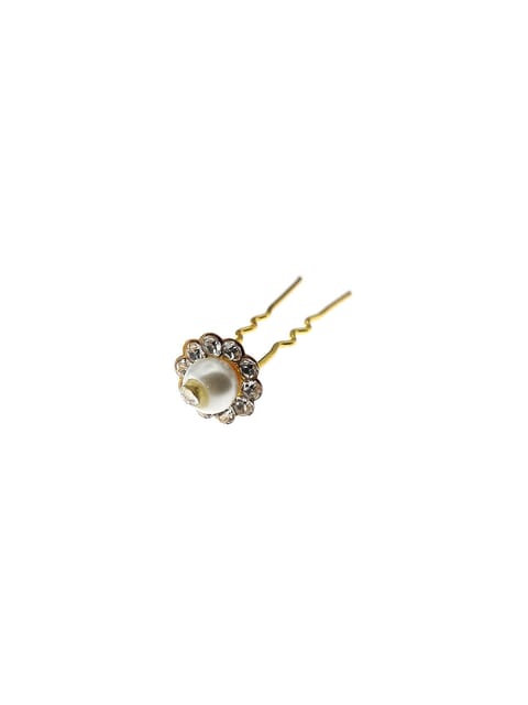 Fancy U Pin in White color and Gold finish - CNB10220