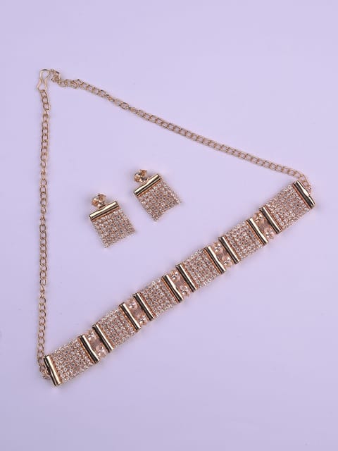 Setting Stone Choker Necklace Set in Gold finish - CNB8598